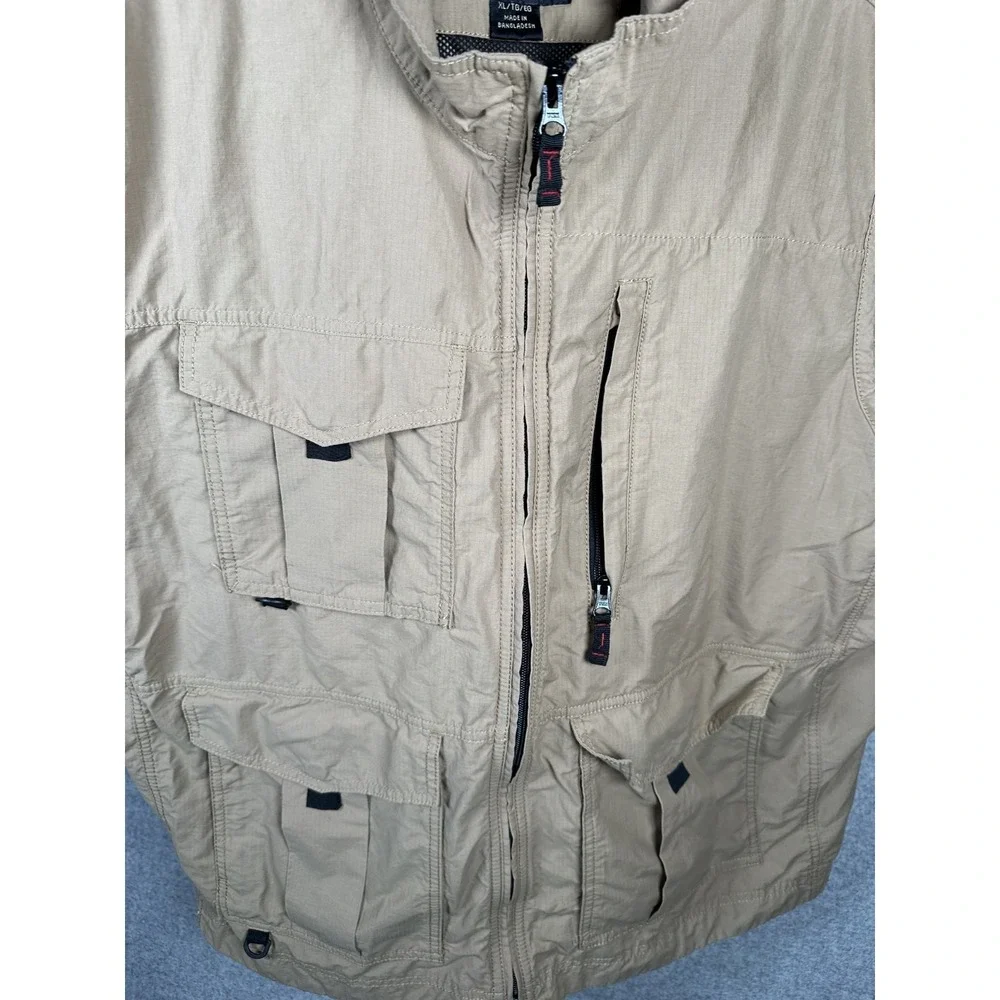 Vintage Redhead XL Mens Fishing Vest Tan Pockets Sleeveless Jacket Zip Mock Neck
